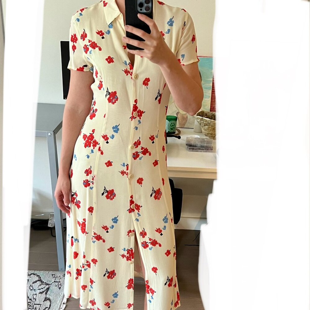 Reformation floral midi button front dress